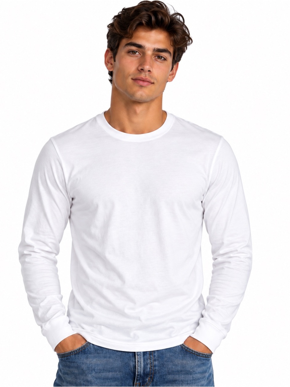 George Mens Long Sleeve T-Shirt XS White 100% Cotton Crew Neck Basic Tee NWT Top